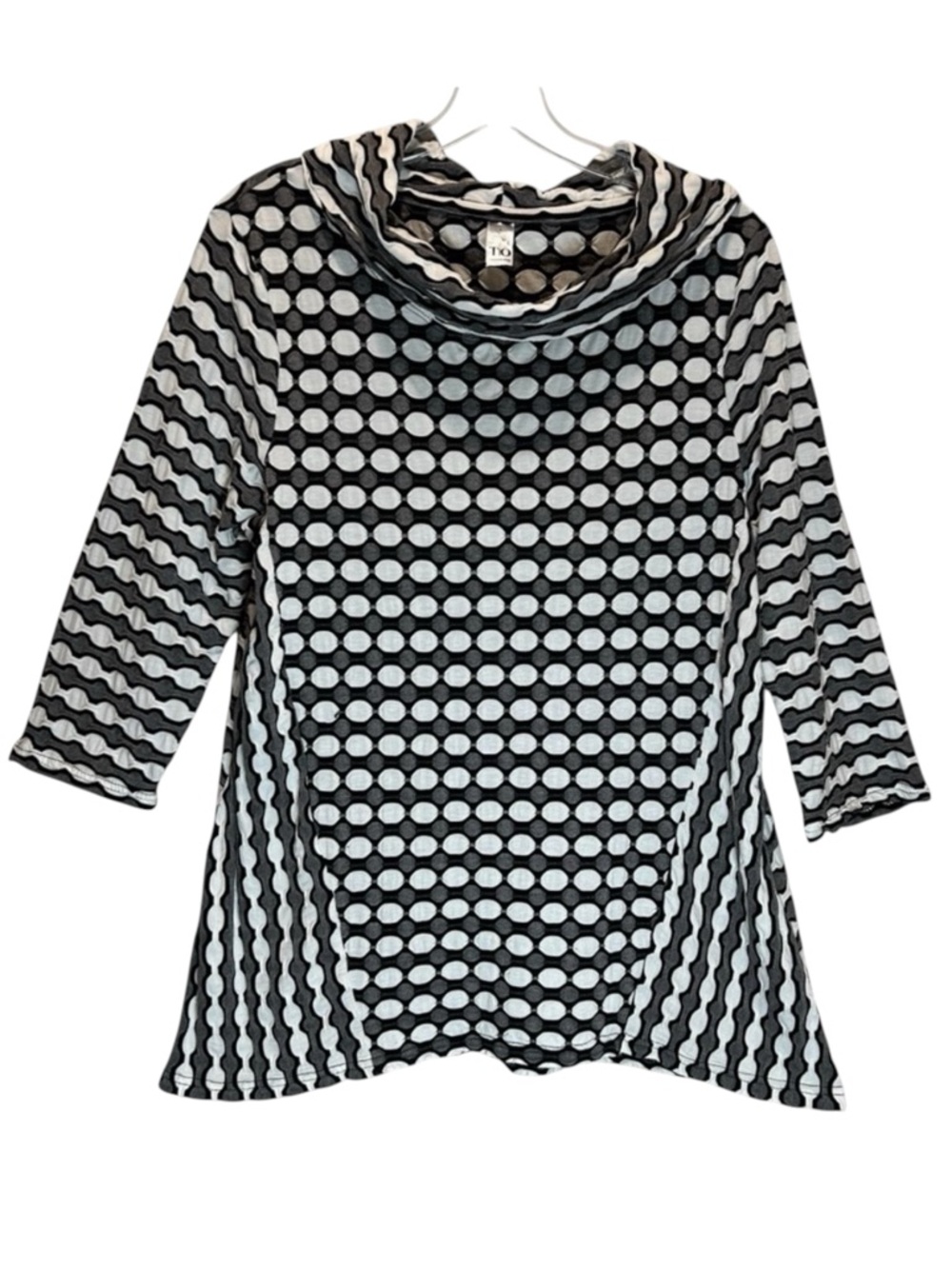 Thomas and Olivia White, Gray, Black Textured Tunic Top w/ Cowl Neck - Large